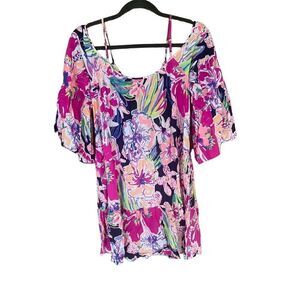 Lilly Pulitzer Womens Multicolor Floral Cold Shoulder Alanna Blouse Size XS